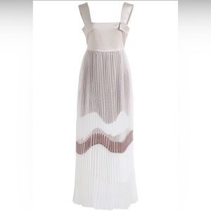 Pleated rose and white maxi dress